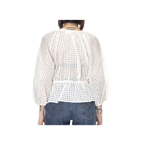LEVIS Top Women M Delilah Wrap Surplice Blouse Peplum Sheer Windowpane Off White - Picture 4 of 10